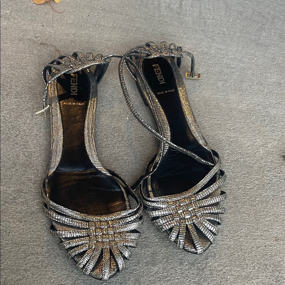 Fendi Black and Silver Embellished Flats